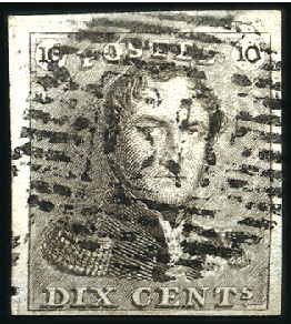 Stamp of Belgium » Belgique. 1849 Epaulettes - Émission 10c Brun, bien margé avec haut de feuille, oblitér