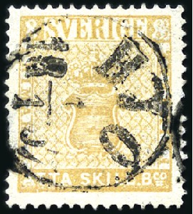 Stamp of Sweden » 1855 Skilling Banco 8sk Dull Olivish Yellow, showing double "8" plate