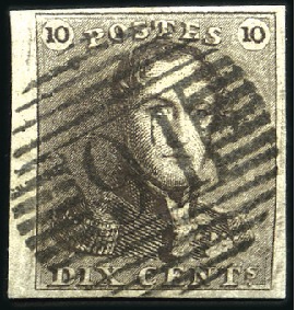 Stamp of Belgium » Belgique. 1849 Epaulettes - Émission 10c Brun-noir, très bien margé avec bord de feuill