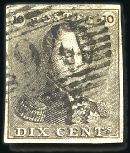 Stamp of Belgium » Belgique. 1849 Epaulettes - Émission 10c Brun, belles marges, oblitération de la percep