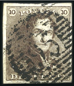 Stamp of Belgium » Belgique. 1849 Epaulettes - Émission 10c Brun-sépia, très bien margé, oblitération de l
