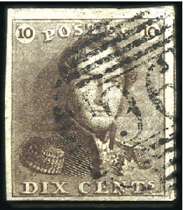 Stamp of Belgium » Belgique. 1849 Epaulettes - Émission 10c Brun, très bien margé avec parties de deux voi
