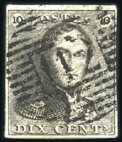 Stamp of Belgium » Belgique. 1849 Epaulettes - Émission 10c Brun, margé, oblitération de la perception 112