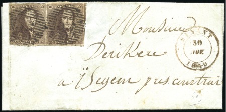Stamp of Belgium » Belgique. 1849 Epaulettes - Émission 10c Brun, paire dont un exemplaire lég. touché sin