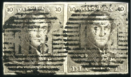 Stamp of Belgium » Belgique. 1849 Epaulettes - Émission 10c Brun, paire bien margée, oblitération de la pe