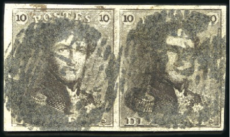Stamp of Belgium » Belgique. 1849 Epaulettes - Émission 10c Brun, paire très bien margée avec bord de feui