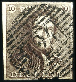 Stamp of Belgium » Belgique. 1849 Epaulettes - Émission 10c Brun, margé, oblitération de la perception 124