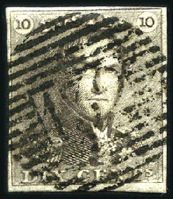 Stamp of Belgium » Belgique. 1849 Epaulettes - Émission 10c Brun, margé, oblitération de la perception 132