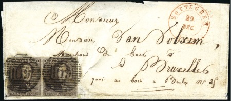 Stamp of Belgium » Belgique. 1849 Epaulettes - Émission 10c Brun, en paire margée, oblitération de la perc