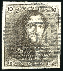 Stamp of Belgium » Belgique. 1849 Epaulettes - Émission 10c Brun, très bien margé, oblitération de la perc