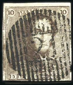 Stamp of Belgium » Belgique. 1849 Epaulettes - Émission 10c Brun-sépia, bien margé, oblitération de la dis