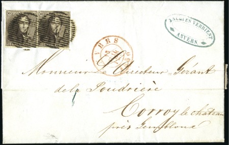 Stamp of Belgium » Belgique. 1849 Epaulettes - Émission 10c Brun, en paire très bien margée, oblitération 