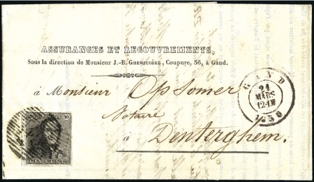 Stamp of Belgium » Belgique. 1849 Epaulettes - Émission 10c Brun-noir, très bien margé avec petit bord de 