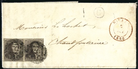 Stamp of Belgium » Belgique. 1849 Epaulettes - Émission 10c Brun, deux exemplaires margés, oblitération de