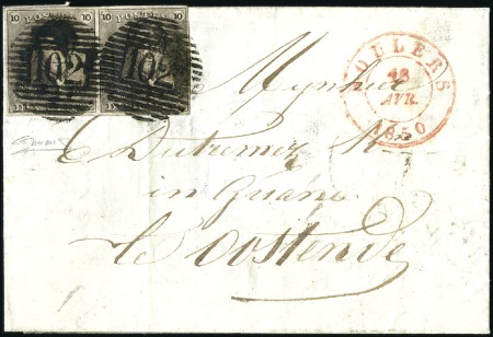 Stamp of Belgium » Belgique. 1849 Epaulettes - Émission 10c Brun, en paire très bien margée, oblitération 
