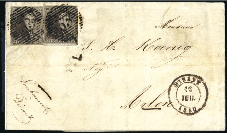 Stamp of Belgium » Belgique. 1849 Epaulettes - Émission 10c Brun, deux exemplaires dont un margé, oblitéra