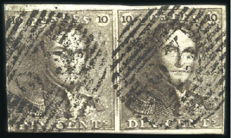 Stamp of Belgium » Belgique. 1849 Epaulettes - Émission 10c Brun en paire (position 155 et 156) margée, le