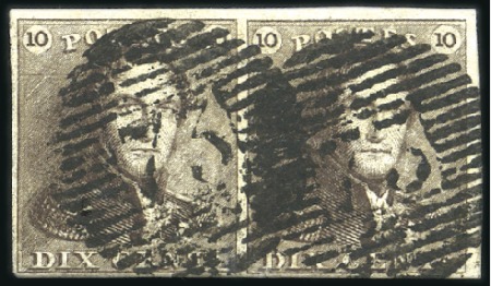 Stamp of Belgium » Belgique. 1849 Epaulettes - Émission 10c Brun, paire margée (positions 139 et 140), le 
