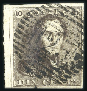 Stamp of Belgium » Belgique. 1849 Epaulettes - Émission 10c Brun avec variété "fort coup de burin vertical
