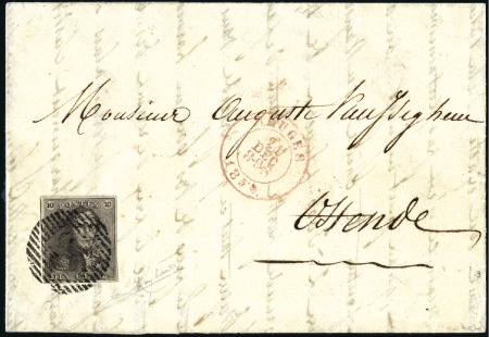 Stamp of Belgium » Belgique. 1849 Epaulettes - Émission 10c Brun, très bien margé, oblitération de la perc