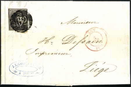 Stamp of Belgium » Belgique. 1849 Epaulettes - Émission 10c Brun avec variété "Jabot Blanc et chiffres 10 