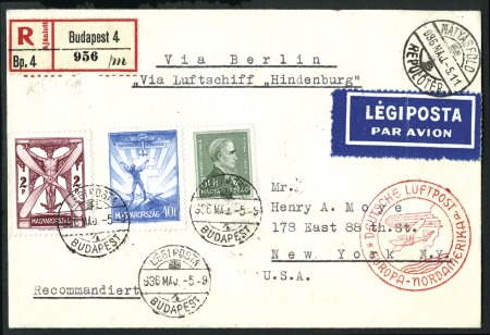 Stamp of Hungary 1936 (May) Zeppelin Hindenburg 1st North America F