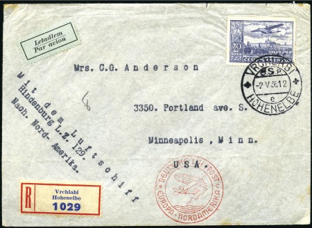Stamp of Czechoslovakia 1936 (May) Zeppelin Hindenburg 1st North America F