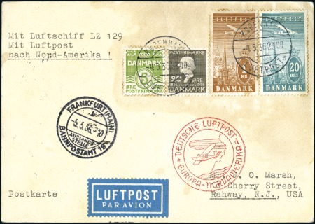 Stamp of Denmark 1934-36, Two Zeppelin items, 1934 LZ129 heavily fr
