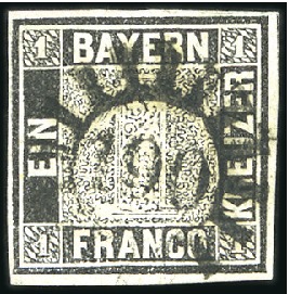 Stamp of German States » Bavaria 1849 1Kr grey-Black, fine to very good margins, wi