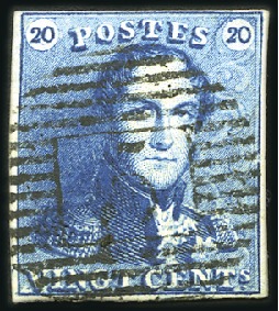 Stamp of Belgium » Belgique. 1849 Epaulettes - Émission 20c Bleu, margé, oblitération nette et droite de l