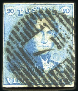 Stamp of Belgium » Belgique. 1849 Epaulettes - Émission 20c Bleu, margé, oblitération de perception 7 d'At