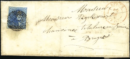 Stamp of Belgium » Belgique. 1849 Epaulettes - Émission 20c Bleu, trois marges, oblitération de la percept