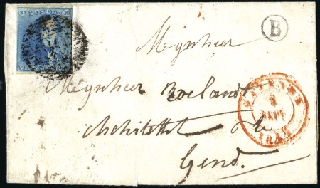 Stamp of Belgium » Belgique. 1849 Epaulettes - Émission 20c Bleu, 3 belles marges et une au cadre, oblitér