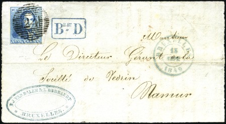 Stamp of Belgium » Belgique. 1849 Epaulettes - Émission 20c Bleu, margé à bien margé, oblitération de la p