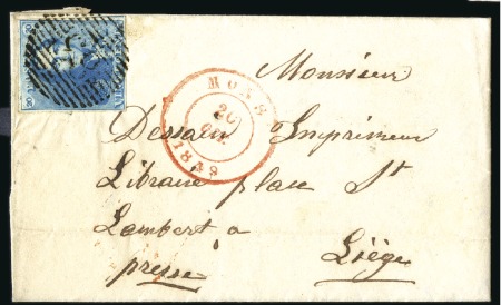 Stamp of Belgium » Belgique. 1849 Epaulettes - Émission 20c Bleu, bien margé, oblitération de la perceptio