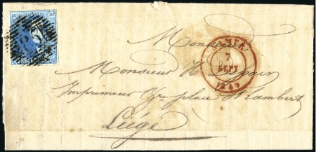 Stamp of Belgium » Belgique. 1849 Epaulettes - Émission 20c Bleu, bien margé, oblitération de la perceptio