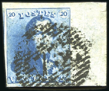 Stamp of Belgium » Belgique. 1849 Epaulettes - Émission 20c Bleu, bien margé avec grand bord de feuille à 
