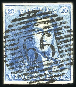 Stamp of Belgium » Belgique. 1849 Epaulettes - Émission 20c Bleu, très bien margé, oblitération de la perc
