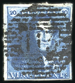 Stamp of Belgium » Belgique. 1849 Epaulettes - Émission 20c Bleu, très bien margé, oblitération de la perc