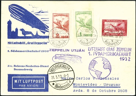 Stamp of Hungary 1931-32 Zeppelin Flights, excellent group of 6 dif
