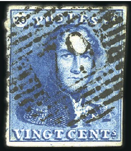 Stamp of Belgium » Belgique. 1849 Epaulettes - Émission 20c Bleu, margé, oblitération de la perception 79 