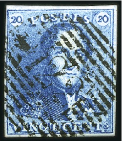 Stamp of Belgium » Belgique. 1849 Epaulettes - Émission 20c Bleu, bien margé, oblitération de la perceptio