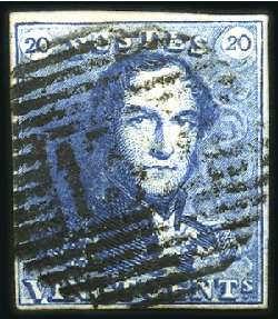 Stamp of Belgium » Belgique. 1849 Epaulettes - Émission 20c Bleu, margé, oblitération de la perception 132