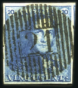 Stamp of Belgium » Belgique. 1849 Epaulettes - Émission 20c Bleu, très bien margé avec partie de voisin à 
