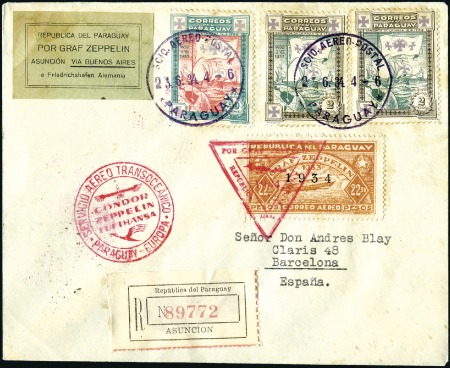 Stamp of Paraguay 1931-35 Graf Zeppelin Flights, wonderful lot of 16