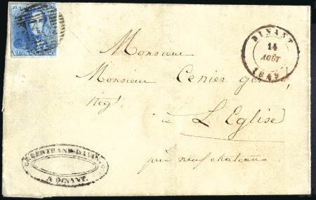 Stamp of Belgium » Belgique. 1849 Epaulettes - Émission 20c Bleu, juste margé, belle nuance, oblitération 