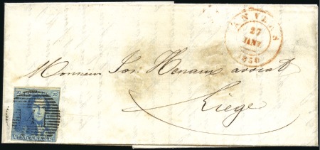 Stamp of Belgium » Belgique. 1849 Epaulettes - Émission 20c Bleu, margé, oblitération de la perception 4 d