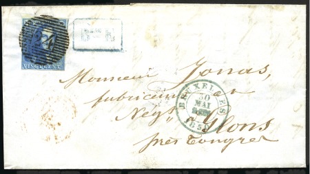 Stamp of Belgium » Belgique. 1849 Epaulettes - Émission 20c Bleu, margé, oblitération de la perception 24 