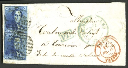 Stamp of Belgium » Belgique. 1849 Epaulettes - Émission 20c Bleu, un timbre margé, l'autre avec petits déf