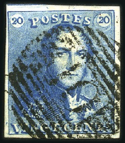 Stamp of Belgium » Belgique. 1849 Epaulettes - Émission 20c Bleu, bien margé, oblitération de la perceptio